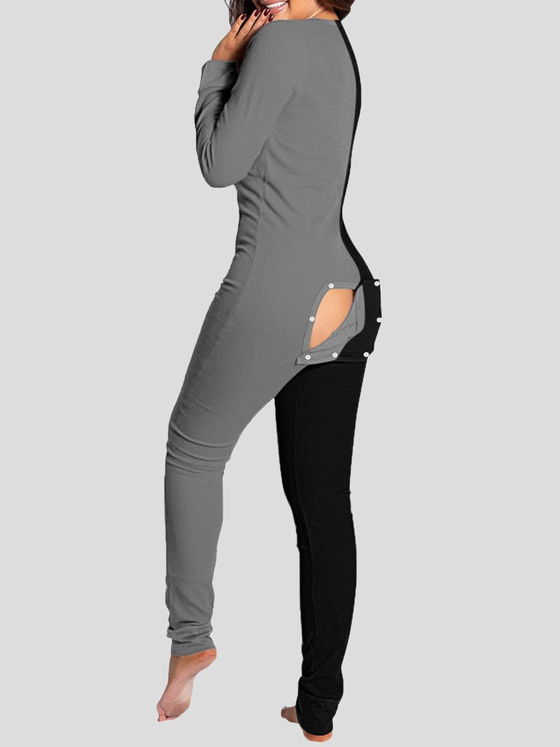 Women's Jumpsuits Deep V-Neck Button-Style Functional Long Sleeve Jumpsuit