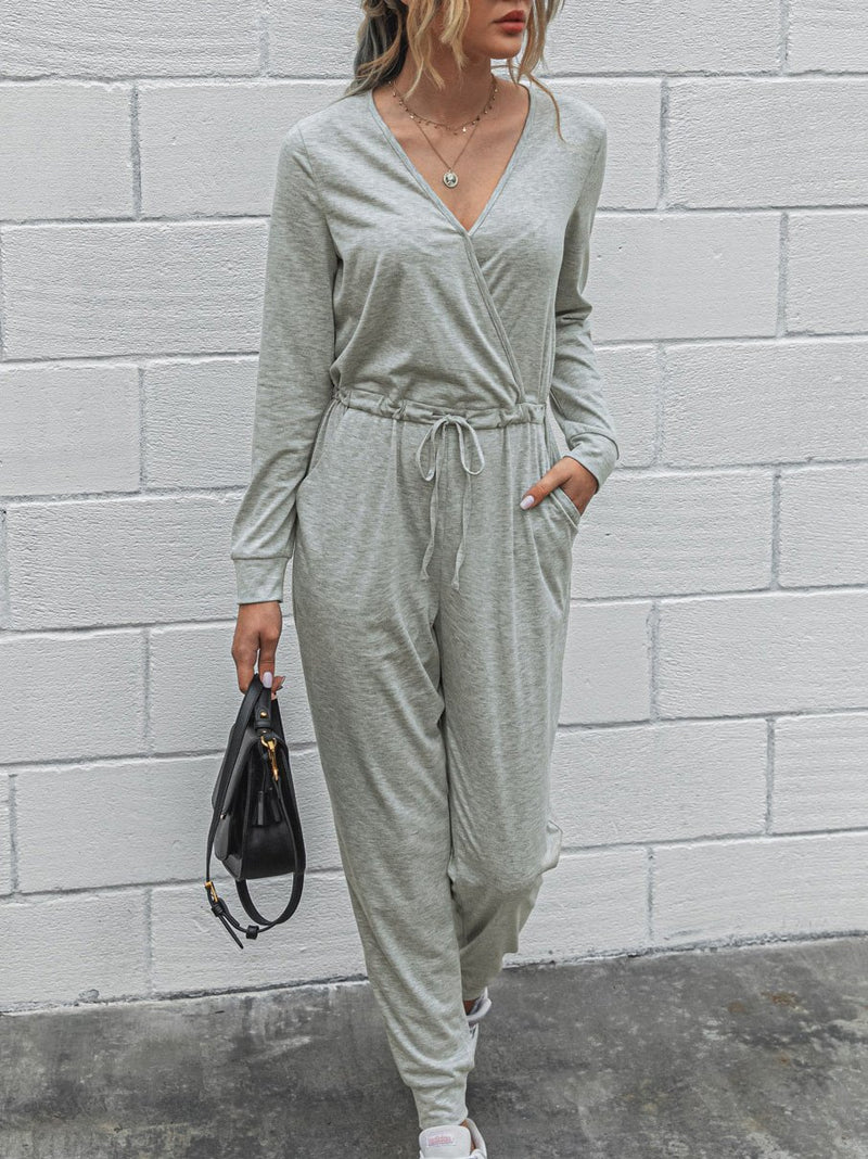 Women's Jumpsuits Deep V-Neck Long Sleeve Slim Fit Jumpsuit