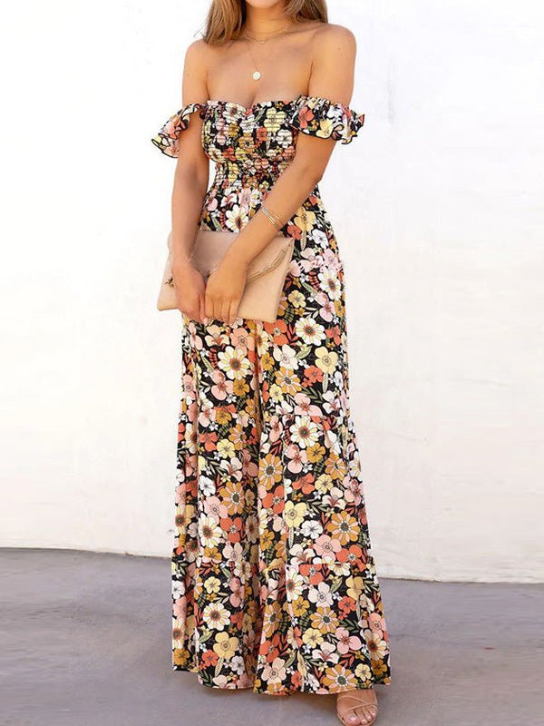 Women's Jumpsuits Floral Print One-Shoulder Pocket Jumpsuit