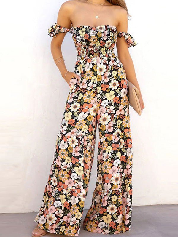 Women's Jumpsuits Floral Print One-Shoulder Pocket Jumpsuit