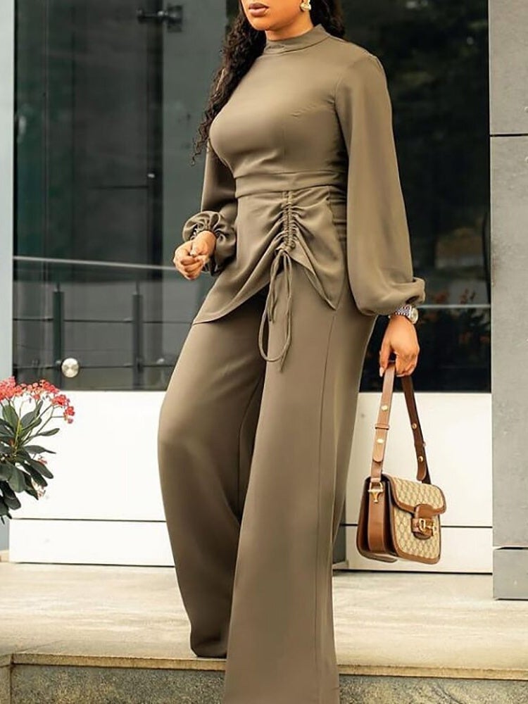 Women's Jumpsuits Half Turtleneck Long Sleeve Drawstring Jumpsuit