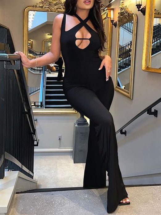 Women's Jumpsuits Halter Neck Sleeveless Hollow Slim Jumpsuit