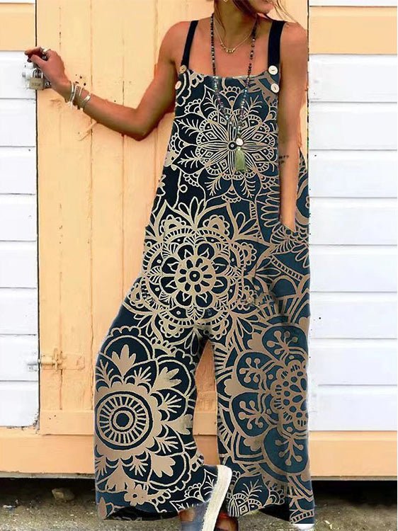 Women's Jumpsuits Loose Print Pocket Sleeveless Jumpsuit