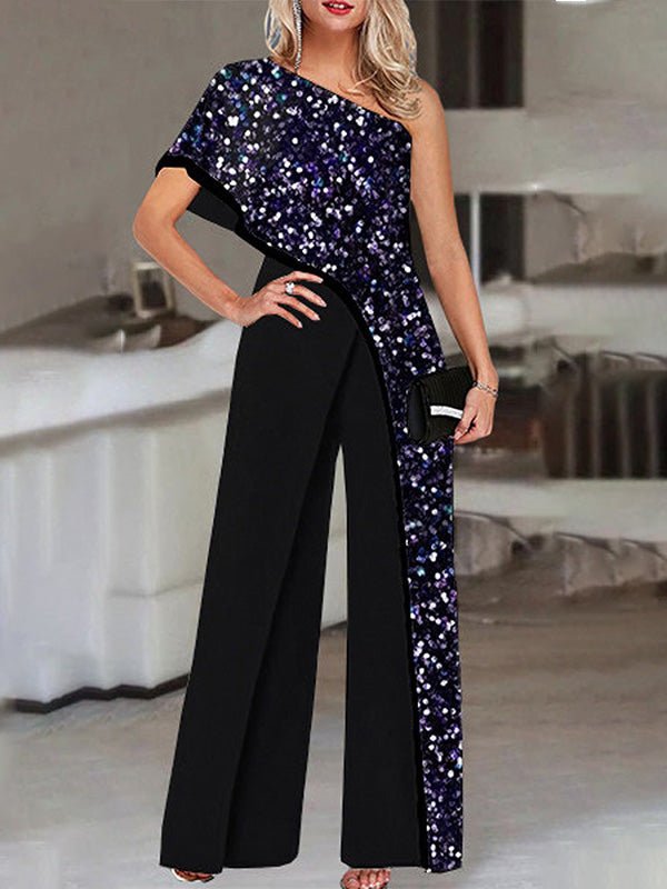 Women's Jumpsuits Loose Printed One Shoulder Irregular Jumpsuit