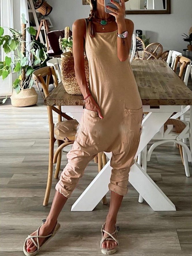 Women's Jumpsuits Multicolor Print Pocket Bib Jumpsuit