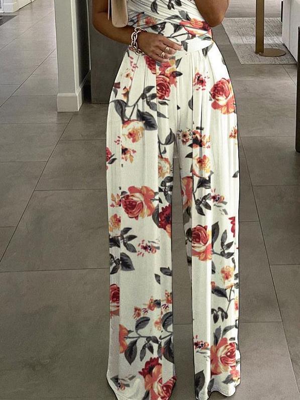 Women's Jumpsuits One-Shoulder Floral Print Jumpsuit