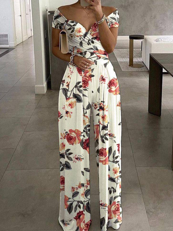 Women's Jumpsuits One-Shoulder Floral Print Jumpsuit