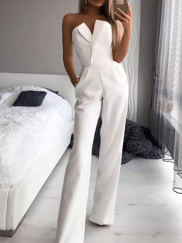 Women's Jumpsuits One-Shoulder Pocket Sleeveless Jumpsuit