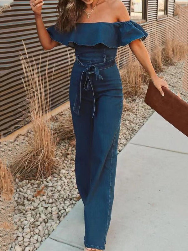 Women's Jumpsuits One-Shoulder Ruffled Belted Jumpsuit