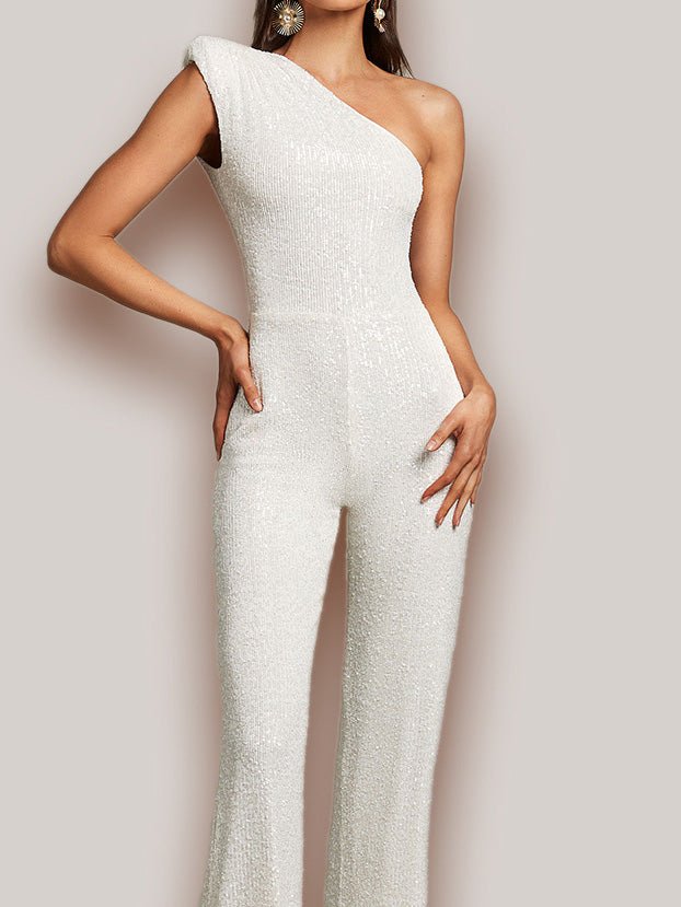 Women's Jumpsuits One-Shoulder Sequined Slim-Fit Jumpsuit