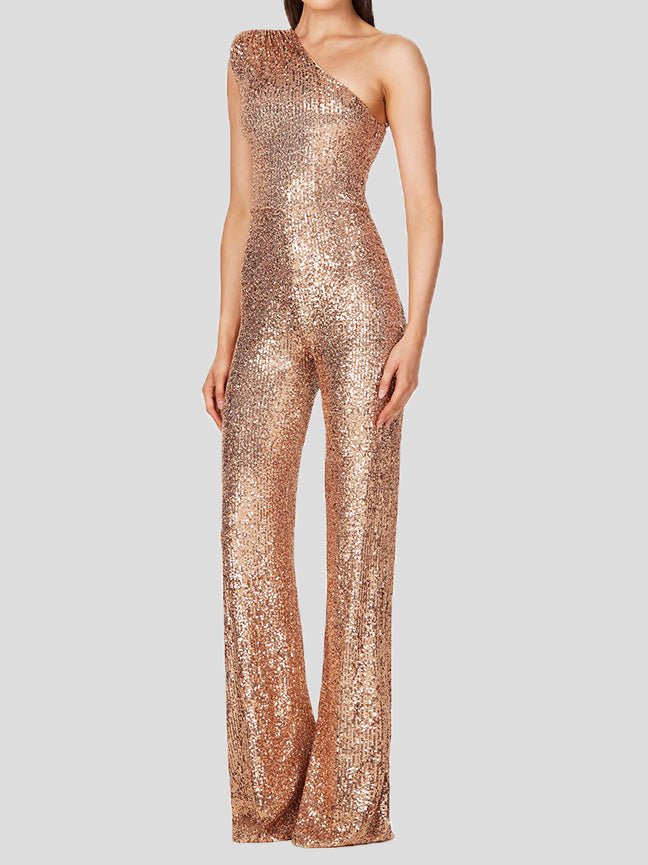 Women's Jumpsuits One-Shoulder Sequined Slim-Fit Jumpsuit