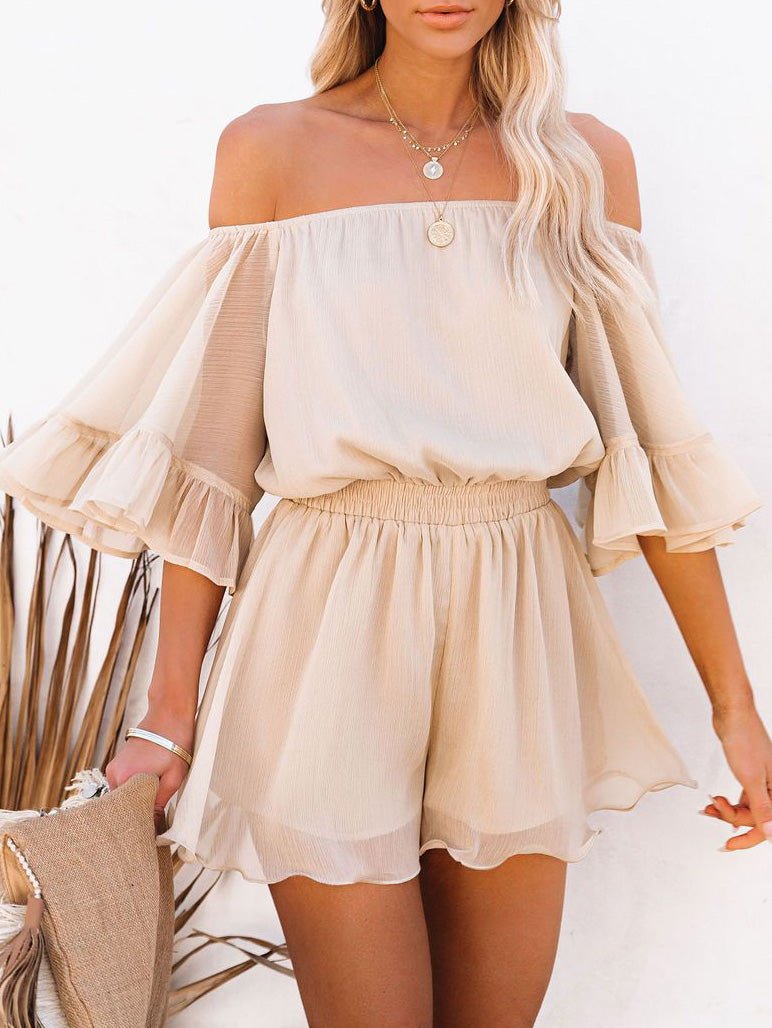 Women's Jumpsuits One-Shoulder Short Sleeve Solid Chiffon Jumpsuit