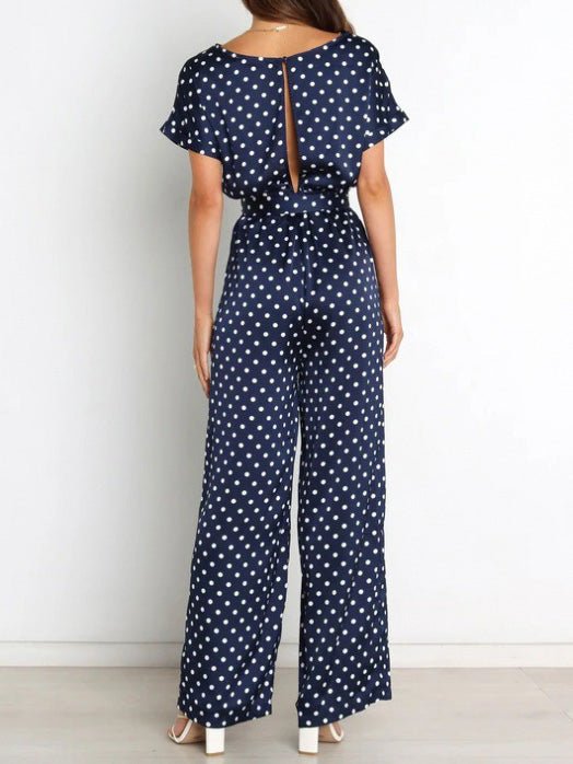 Women's Jumpsuits Polka Dot Print Belted Short Sleeve Jumpsuit