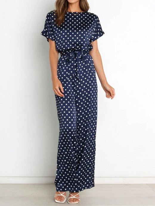 Women's Jumpsuits Polka Dot Print Belted Short Sleeve Jumpsuit