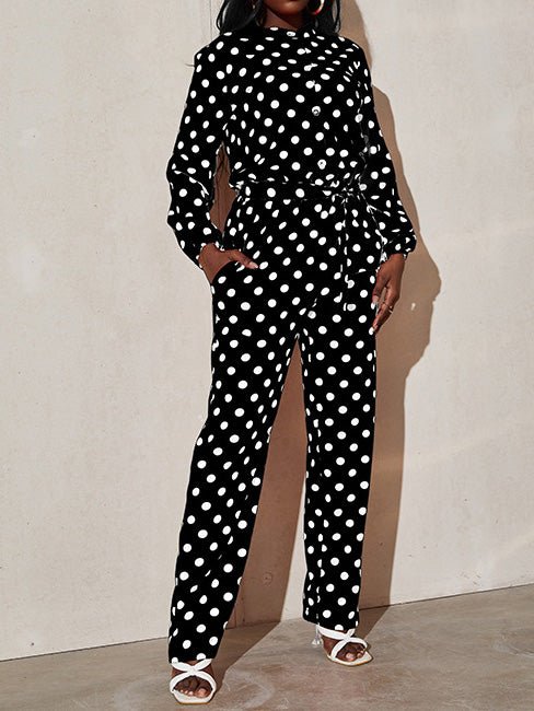 Women's Jumpsuits Polka Dot Print Tie Long Sleeve Jumpsuit