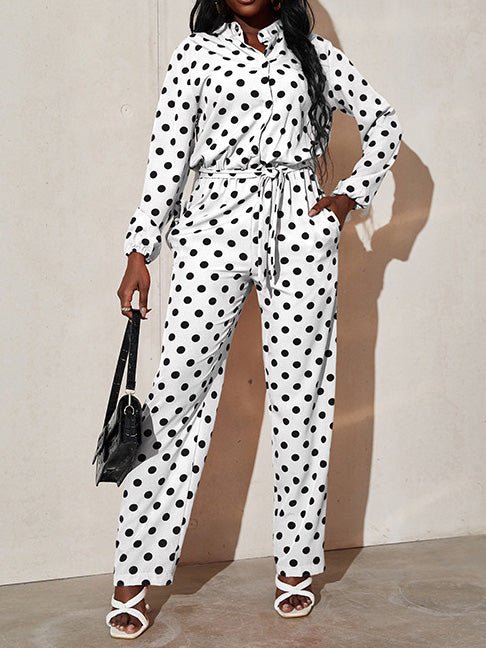 Women's Jumpsuits Polka Dot Print Tie Long Sleeve Jumpsuit