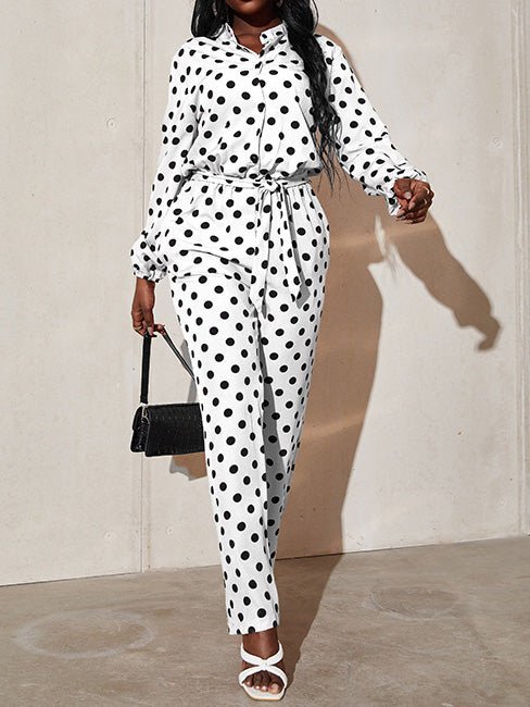 Women's Jumpsuits Polka Dot Print Tie Long Sleeve Jumpsuit