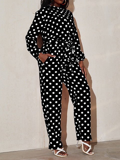 Women's Jumpsuits Polka Dot Print Tie Long Sleeve Jumpsuit