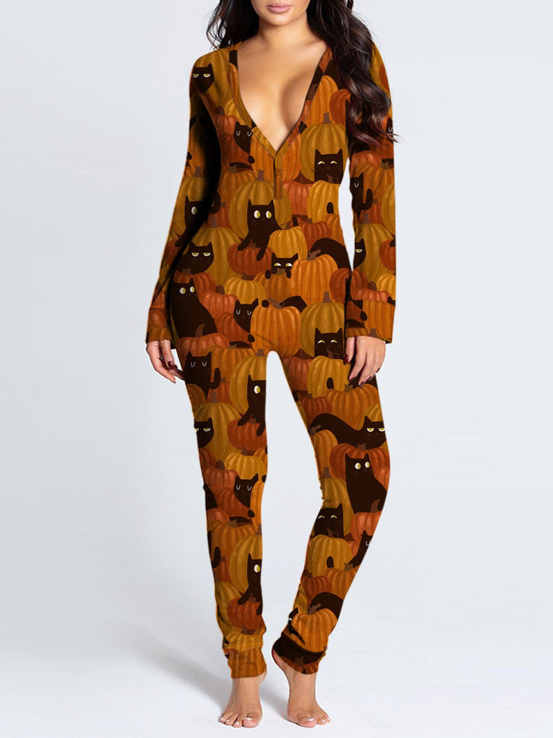 Women's Jumpsuits Printed Long Sleeve Loungewear Jumpsuit