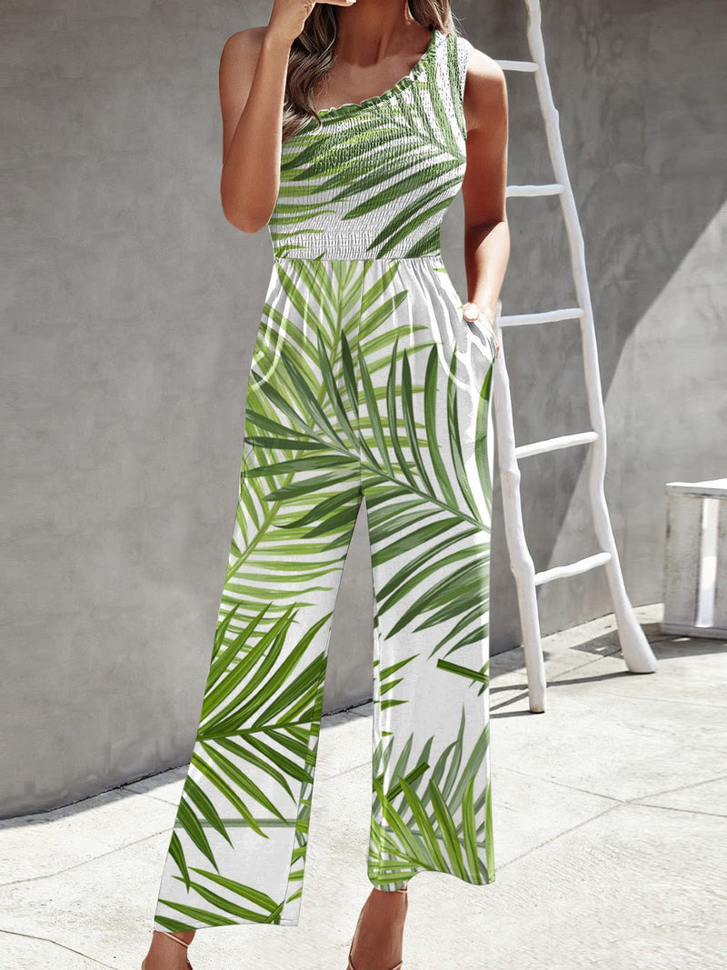 Women's Jumpsuits Printed One Shoulder Wide Leg Jumpsuit