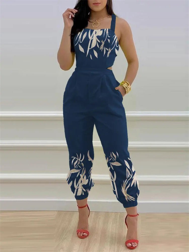 Women's Jumpsuits Printed Sling Bare Back Jumpsuit