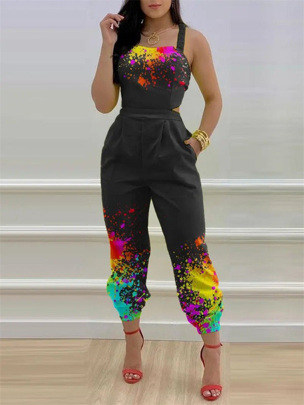 Women's Jumpsuits Printed Sling Bare Back Jumpsuit