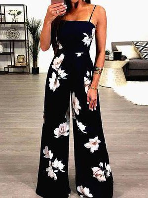 Women's Jumpsuits Printed Sling Open Back Jumpsuit