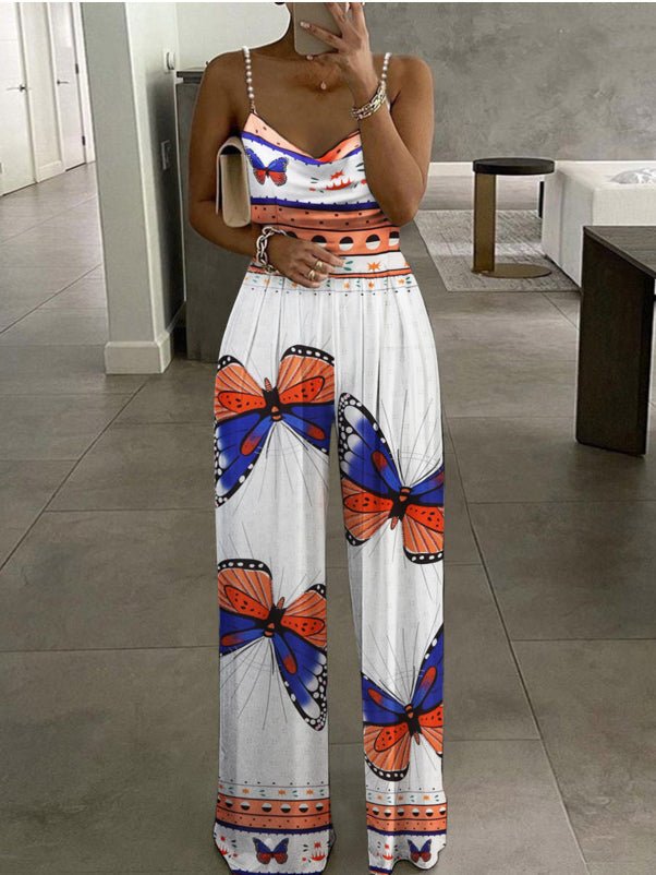 Women's Jumpsuits Printed Sling Sleeveless Wide-Leg Jumpsuit