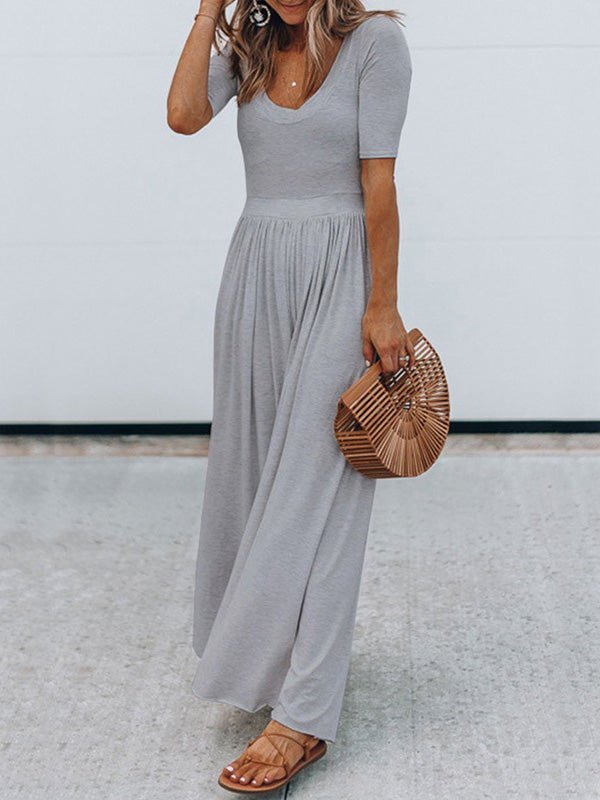 Women's Jumpsuits Round Neck Short Sleeve Casual Jumpsuit