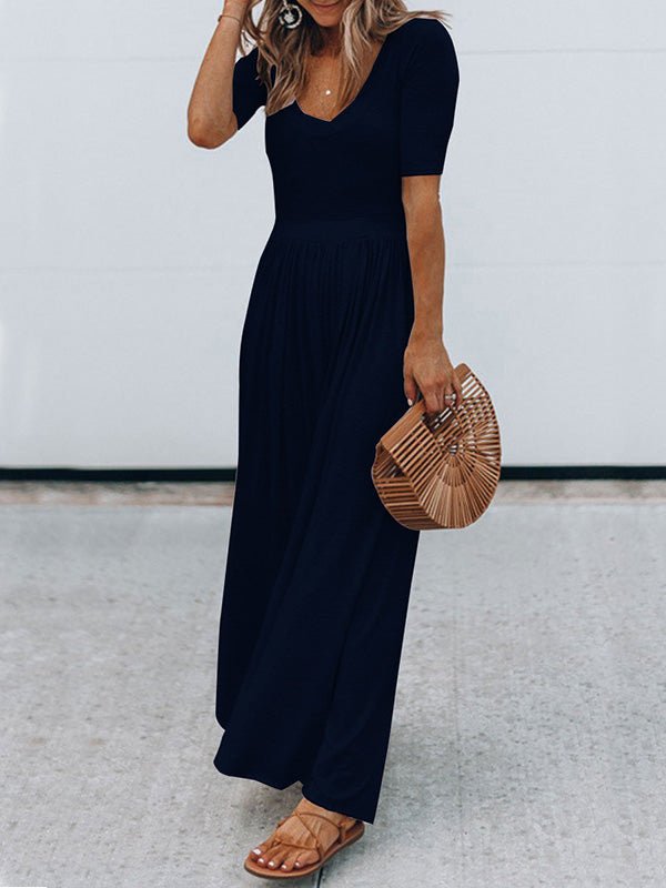 Women's Jumpsuits Round Neck Short Sleeve Casual Jumpsuit