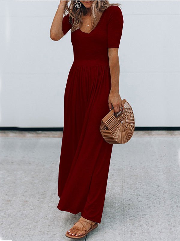 Women's Jumpsuits Round Neck Short Sleeve Casual Jumpsuit