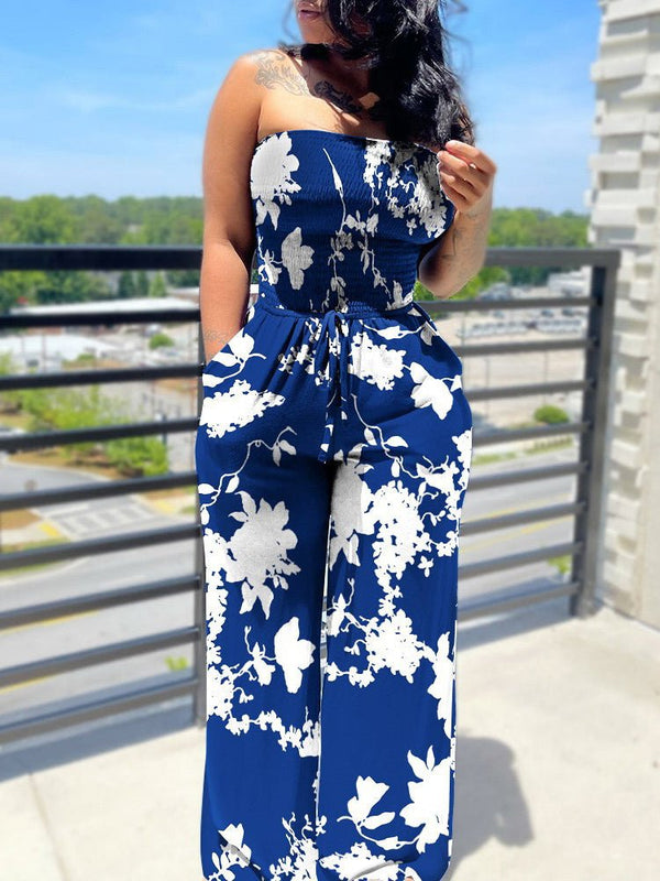 Women's Jumpsuits Slim Fit Sleeveless Bandeau Print Jumpsuit