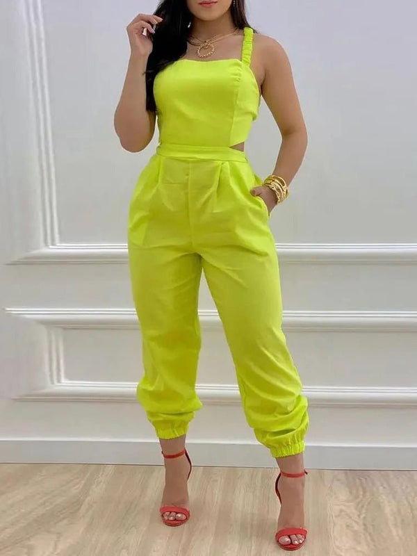 Women's Jumpsuits Sling Bare Back Pocket Sleeveless Jumpsuit