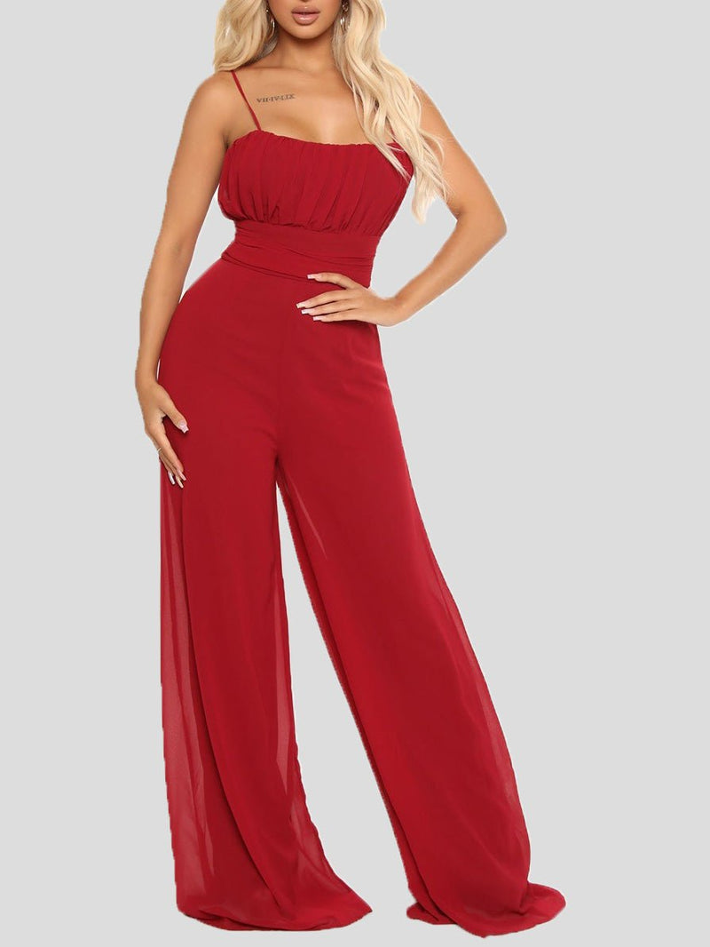 Women's Jumpsuits Sling Bare Back Wide-Leg Jumpsuit