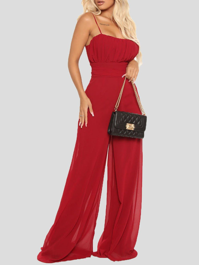 Women's Jumpsuits Sling Bare Back Wide-Leg Jumpsuit