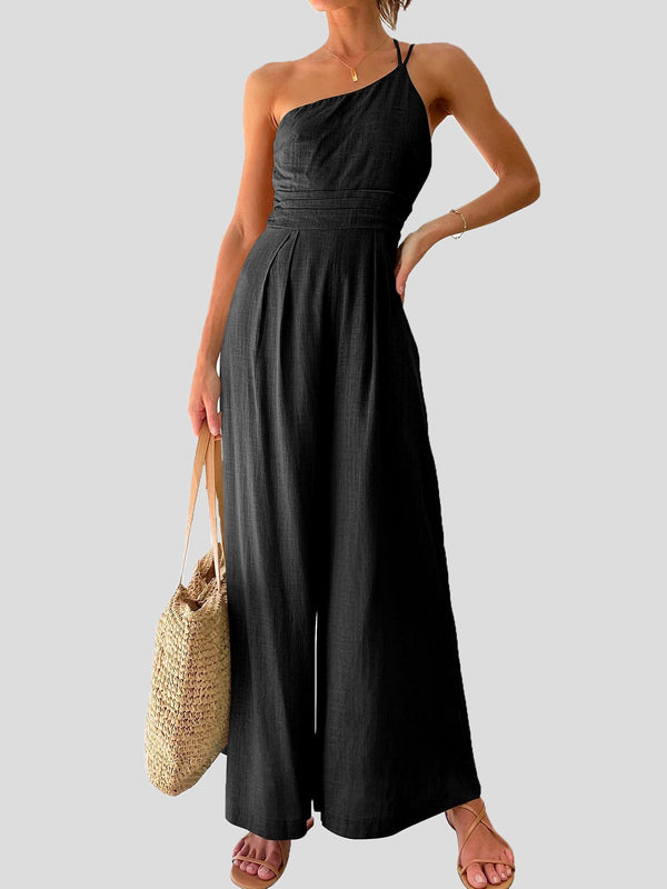 Women's Jumpsuits Sling Pocket Wide-Leg Sleeveless Jumpsuit