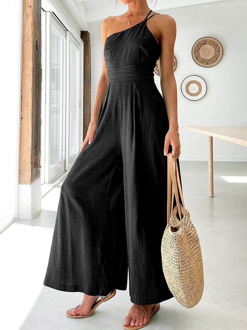 Women's Jumpsuits Sling Pocket Wide-Leg Sleeveless Jumpsuit