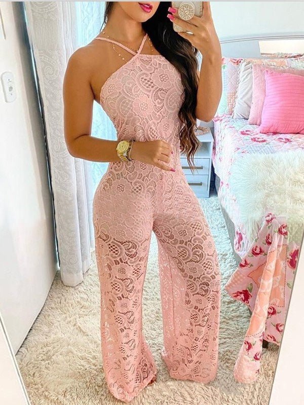 Women's Jumpsuits Sling Sleeveless Lace Slit Jumpsuit