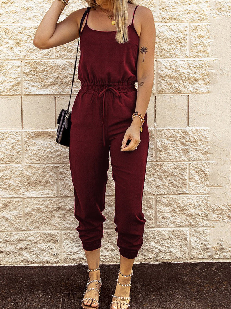 Women's Jumpsuits Sling Tie Elastic Waist Pocket Slim Fit Jumpsuit