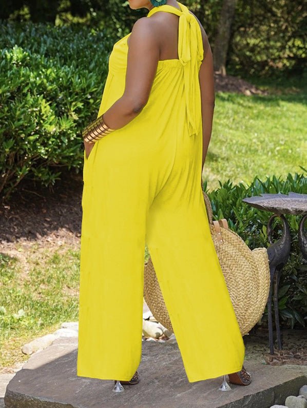 Women's Jumpsuits Solid Halter Off Shoulder Sleeveless Jumpsuit