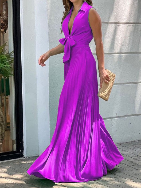 Women's Jumpsuits Solid Lapel Tie Wide-Leg Jumpsuit