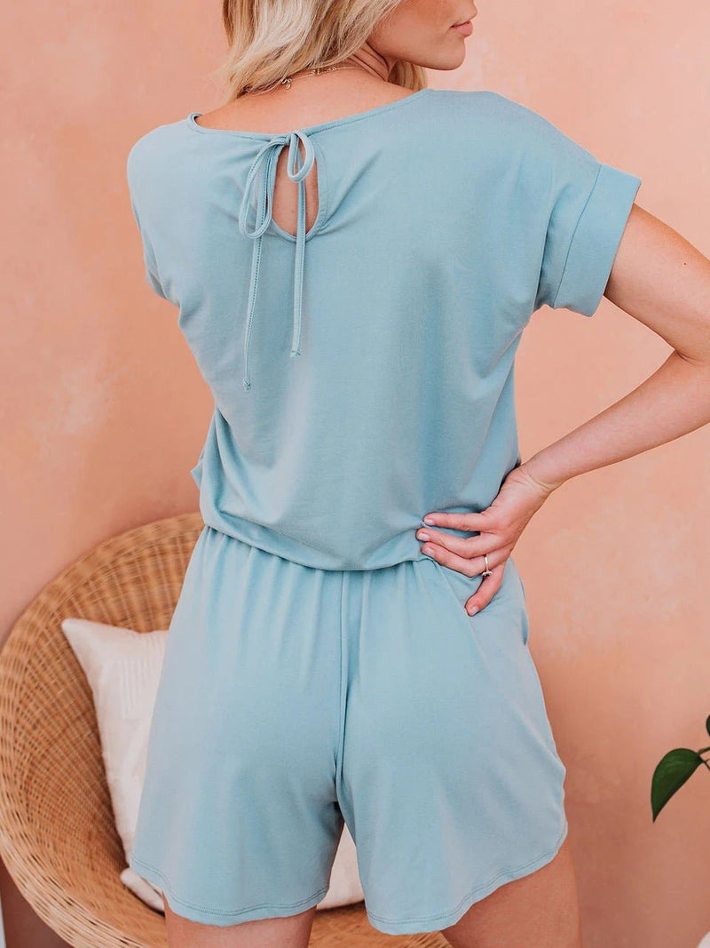 Women's Jumpsuits Solid Short Sleeve Drawstring Casual Jumpsuit