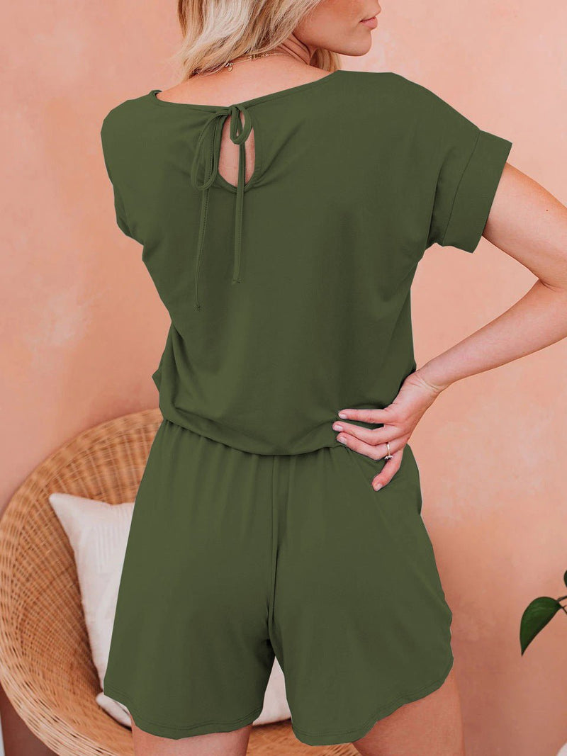 Women's Jumpsuits Solid Short Sleeve Drawstring Casual Jumpsuit