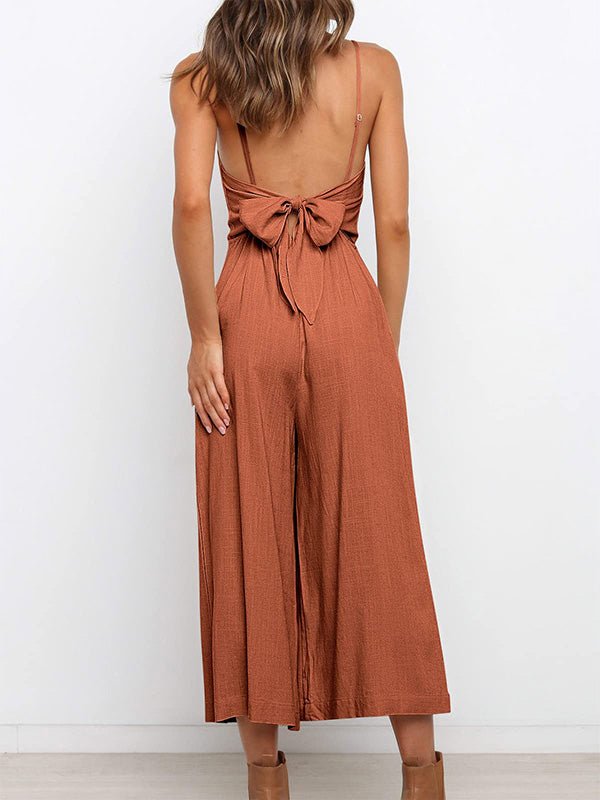 Women's Jumpsuits Solid Sling Open Back Sleeveless Jumpsuit