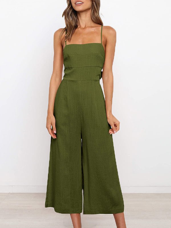 Women's Jumpsuits Solid Sling Open Back Sleeveless Jumpsuit