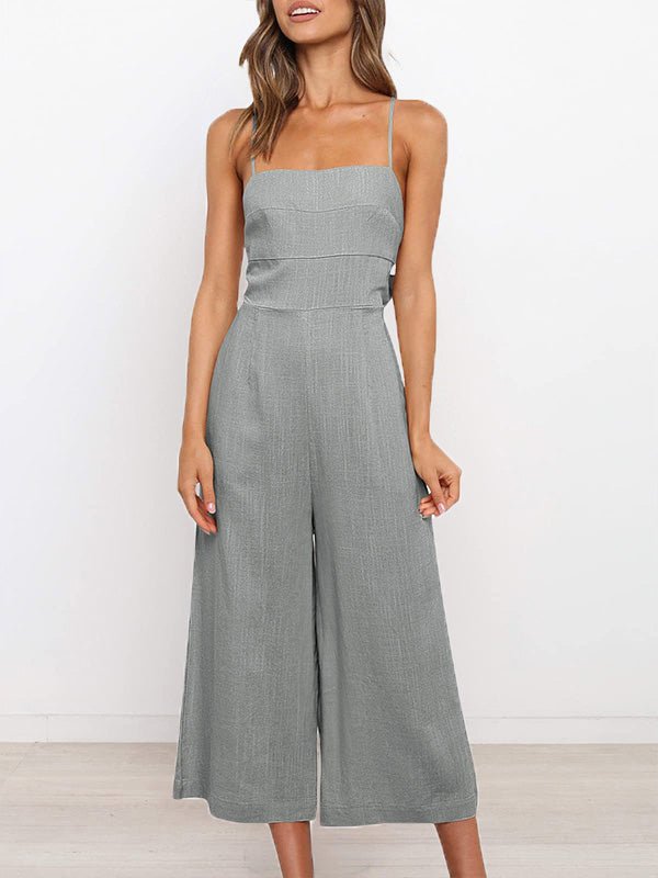 Women's Jumpsuits Solid Sling Open Back Sleeveless Jumpsuit