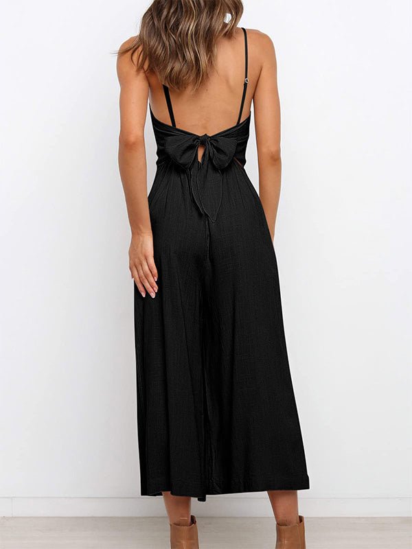 Women's Jumpsuits Solid Sling Open Back Sleeveless Jumpsuit