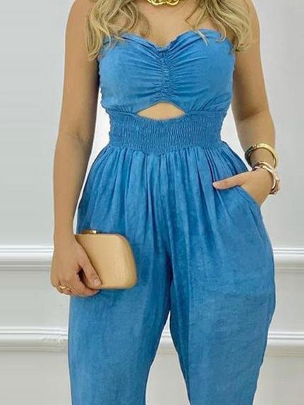 Women's Jumpsuits Tube Top Off-Shoulder Hollow Pocket Jumpsuit