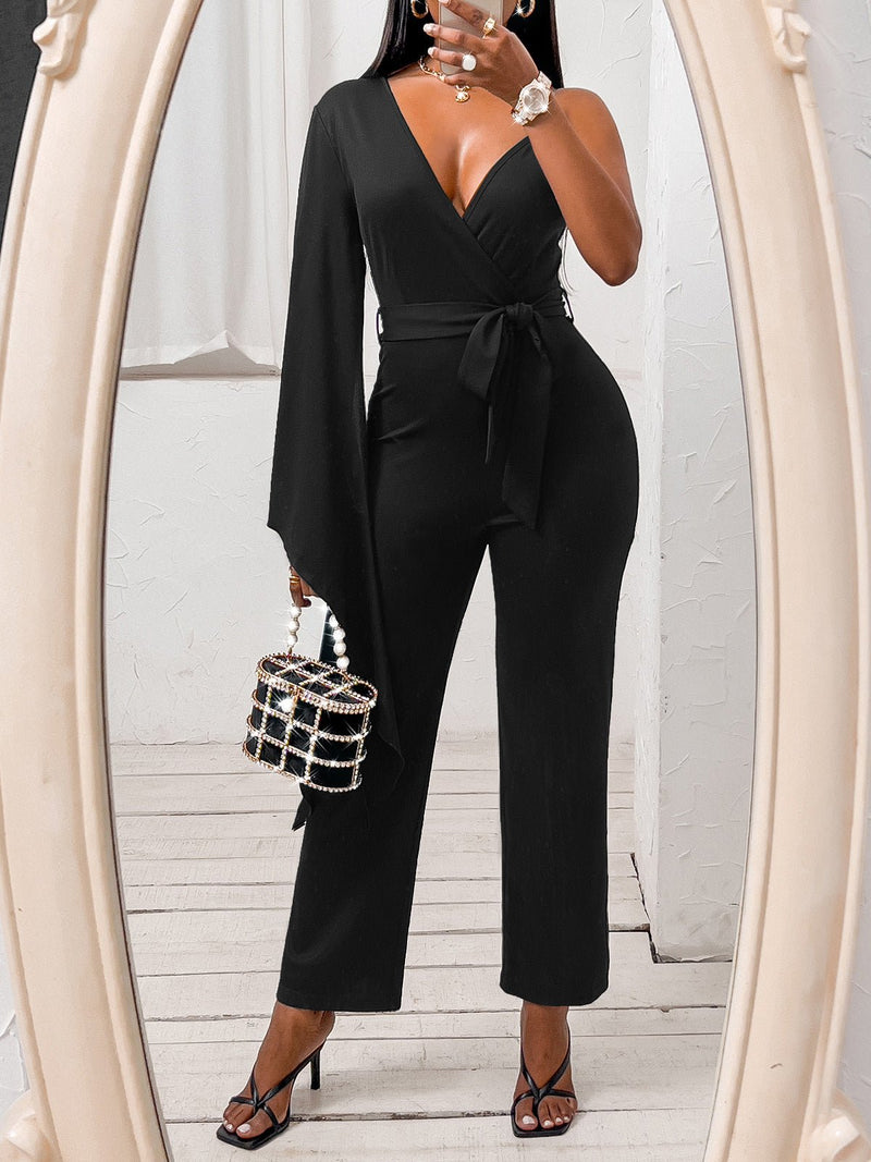 Women's Jumpsuits V-Neck One Shoulder Irregular Jumpsuit