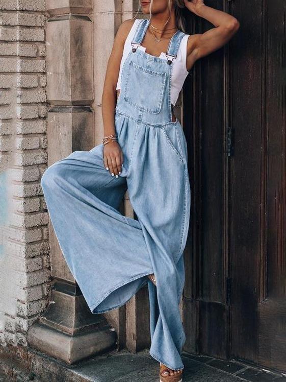 Women's Jumpsuits Wide-Leg Leisure Vacation Denim Jumpsuit